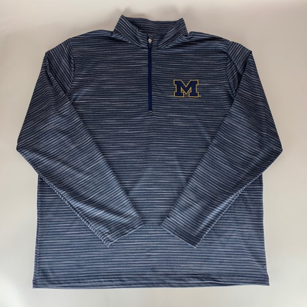 Michigan Wolverines NCAA Navy Blue Striped Antigua Athletic Pullover Mens 2XL